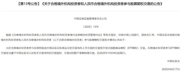 易融资 证监会：允许合格境外投资者参与ETF期权交易
